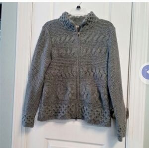 J Jill Gray Women's Cable Knit Sweater S Full Zip EUC Winter Fall dressy